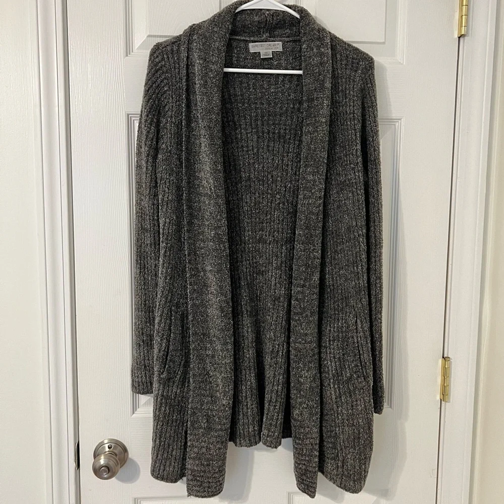 Barefoot Dreams CozyChic Lite Gray Cardigan Long Size XS Open Front knit comfy - Picture 2 of 9